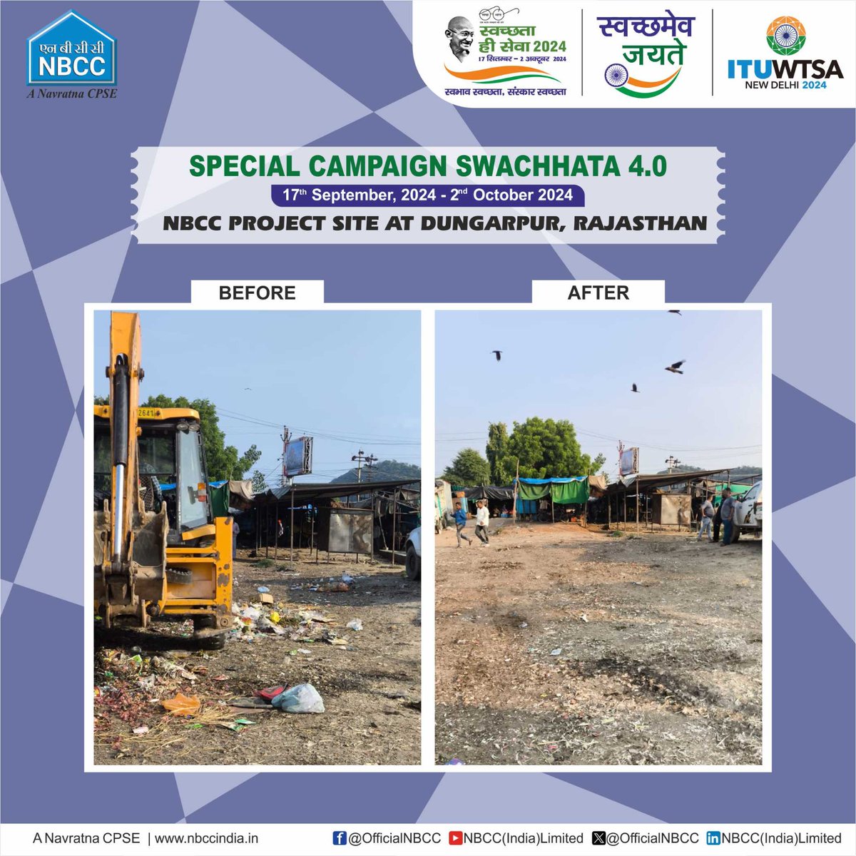 #NBCC under aegis of <a href="/MoHUA_India/">Ministry of Housing and Urban Affairs</a>  conducted #SpecialCampaign 4.0 at its site Dungarpur, Rajasthan.

#SwachhBharat
#SwachhataHiSeva2024 #SwachhBharatMission #HealthyIndia #Swachhata4Change

<a href="/PMOIndia/">PMO India</a> <a href="/MoHUA_India/">Ministry of Housing and Urban Affairs</a> <a href="/mlkhattar/">Manohar Lal</a> <a href="/PIB_India/">PIB India</a>