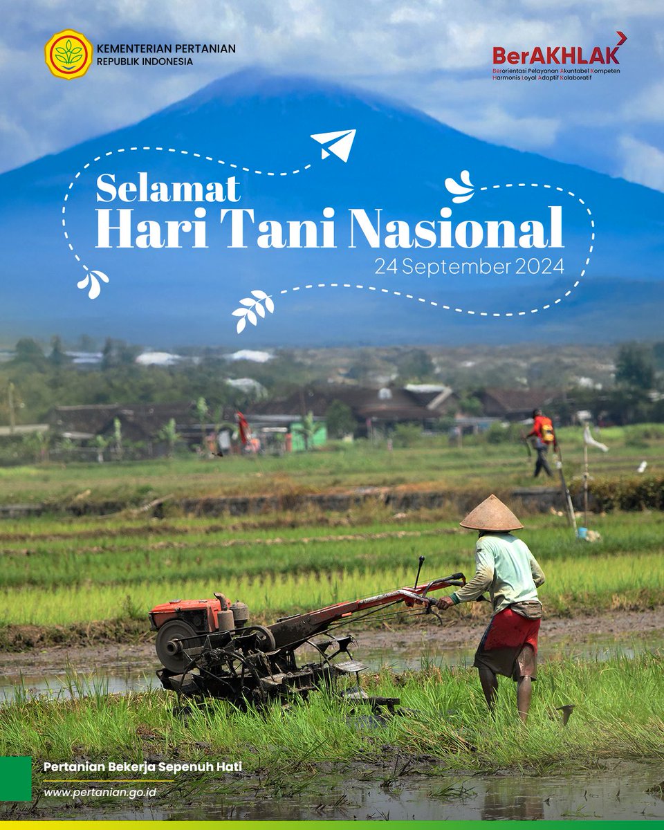 kementan's tweet photo. 1. SobaTani, 24 September diperingati sebagai Hari Tani Nasional.

Peringatan ini memiliki sejarah panjang tentang bagaimana perjuangan dari golongan petani untuk meraih kesejahteraan dan pertama kali ditetapkan oleh Presiden Soekarno pada 1963 silam. https://t.co/0J0Dc4iWnL