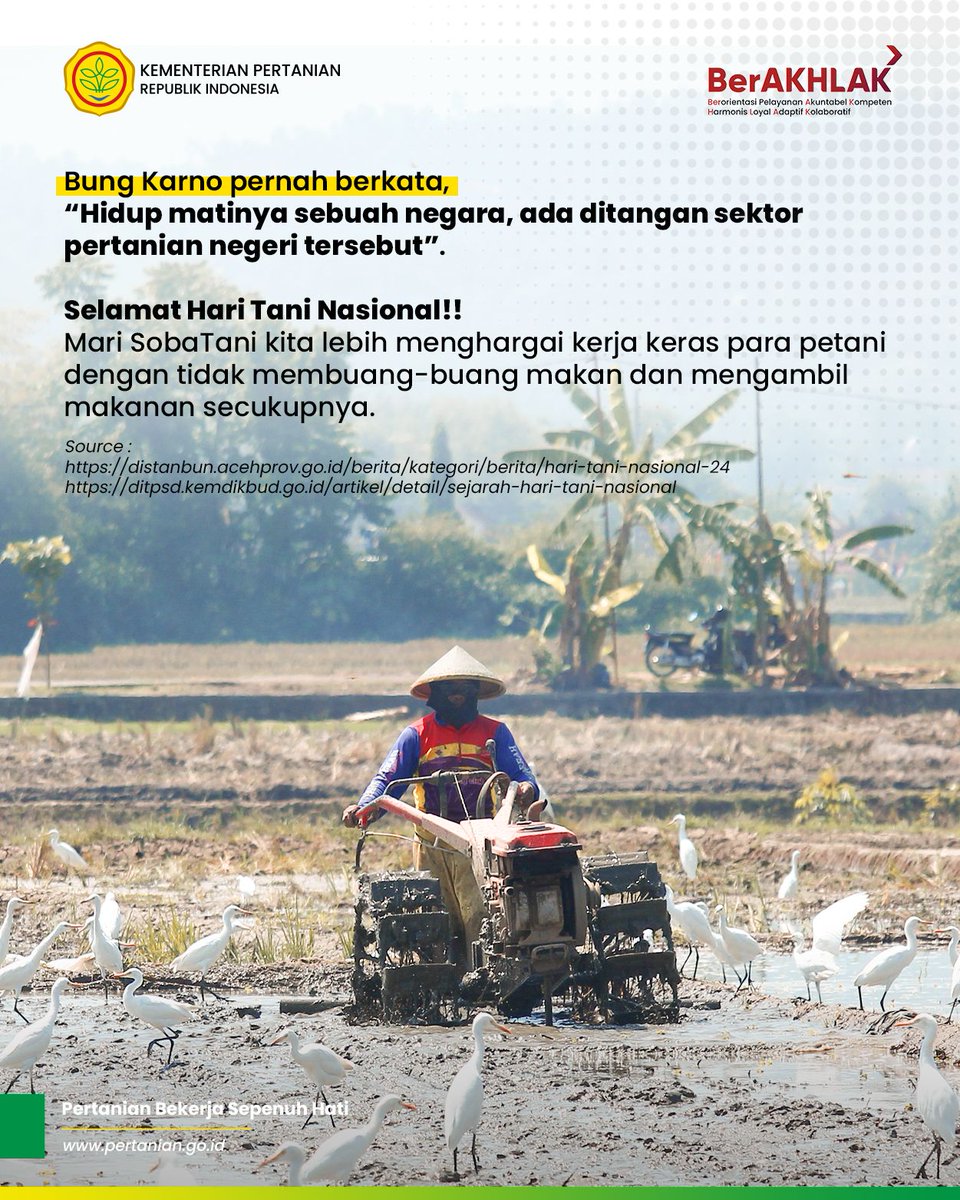 1. SobaTani, 24 September diperingati sebagai Hari Tani Nasional.

Peringatan ini memiliki sejarah panjang tentang bagaimana perjuangan dari golongan petani untuk meraih kesejahteraan dan pertama kali ditetapkan oleh Presiden Soekarno pada 1963 silam.