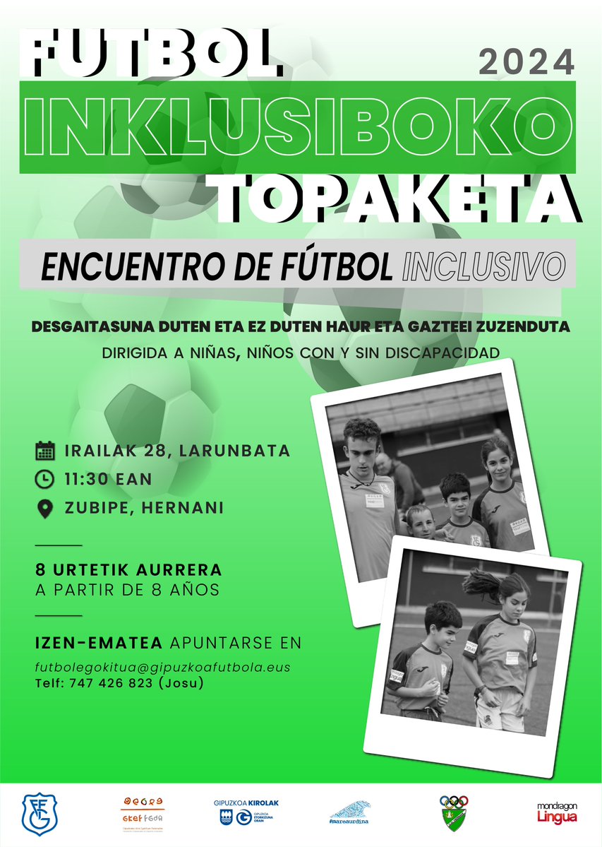 ⚽️😀 𝐁𝐮𝐞𝐥𝐭𝐚𝐧 𝐝𝐢𝐫𝐚 𝐅𝐮𝐭𝐛𝐨𝐥 𝐄𝐠𝐨𝐤𝐢𝐭𝐮𝐤𝐨 𝐭𝐨𝐩𝐚𝐤𝐞𝐭𝐚𝐤!

📅 Irailak 28, larunbata
⏰ 11:30
📍 Zubipe, Hernani
ℹ️ futbolegokitua@gipuzkoafutbola.eus

Anima zaitezte, zuen zain egongo gara! 😉