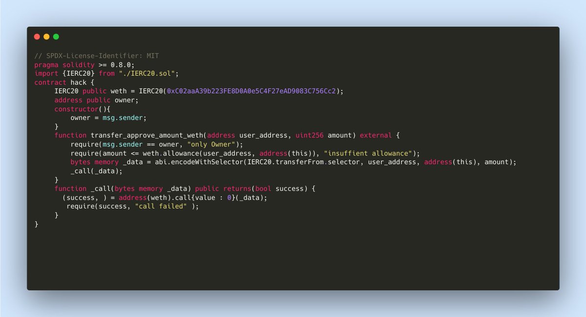 block_apex's tweet image. Can you identify the critical error in this function?
Block the Bug Challenge #16

Due to the vulnerability in the function, around $6.4 million, mainly in Ether (ETH), was lost in a similar written smart contract.

#BlockApex #Blockthebug #SmartContractAudit #Blockchain #Web3