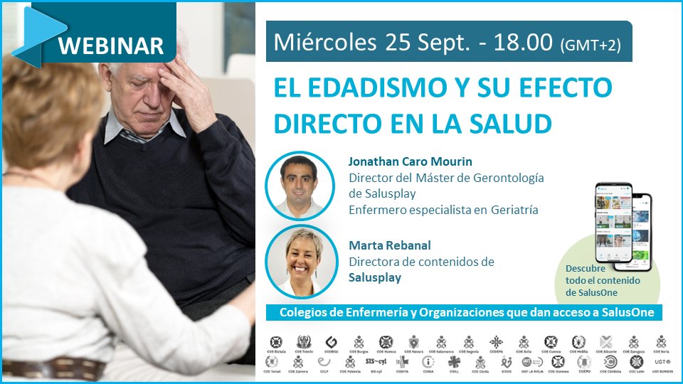 ❔¿Qué es el edadismo? 
❓¿Eres edadista? 
❔¿Ves actitudes discriminatorias hacia los mayores a tu alrededor? 
❓¿Es el edadismo un factor de riesgo para la salud?

➡️Te lo cuento mañana a las 18:00h en este webinar gratuito. Inscripción aquí: salusone.app/aprende/webina…