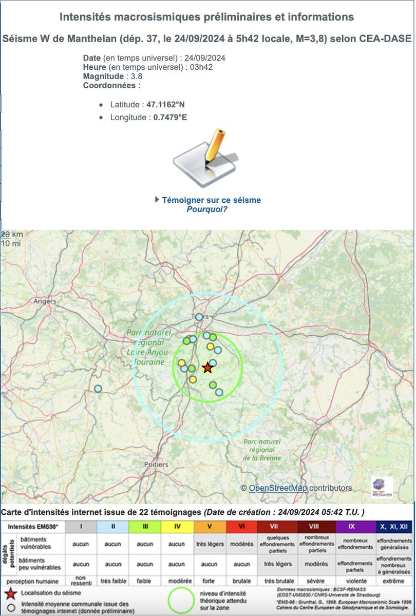 FranceSeisme's tweet photo. #Séisme W de Manthelan (dép. 37, le 24/09/2024 à 5h42 locale, M=3,8) selon CEA-DASE

Apportez votre témoignage aux scientifiques
https://t.co/PzqlLrIFtx https://t.co/MUY7qJQT0b