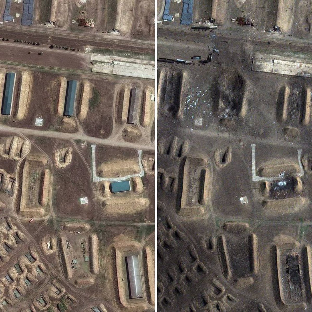 Eric_Lecomte_'s tweet photo. Les autres photos sont des images satellites montrant les conséquences de l'attaque de drones sur un entrepôt de munitions près de #Tikhoretsk dans la région de Krasnodar.
Dans tous les entrepôts ciblés, des munitions étaient en cours de déchargement des wagons au moment de la frappe.
3/3
#Russie #Ukraine #NAFO #Felas