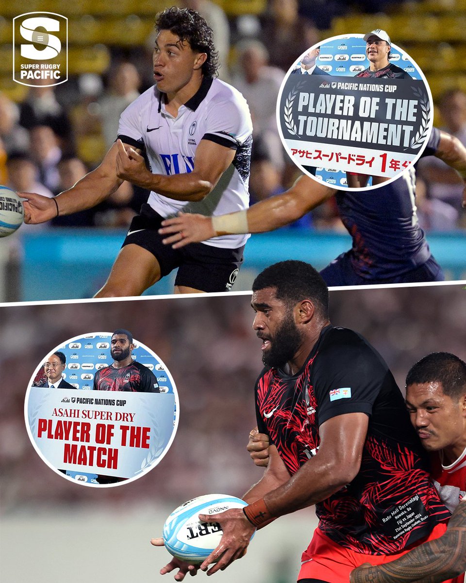 ⭐️<a href="/Fijian_Drua/">Fijian Drua</a> stars shining on the biggest stage 

Congratulations to Caleb Muntz for winning the Player of the Tournament and Ratu Meli Derenalagi on taking out the Player of the Match following the #PacificNationsCup Final 🏆

#SuperRugbyPacific