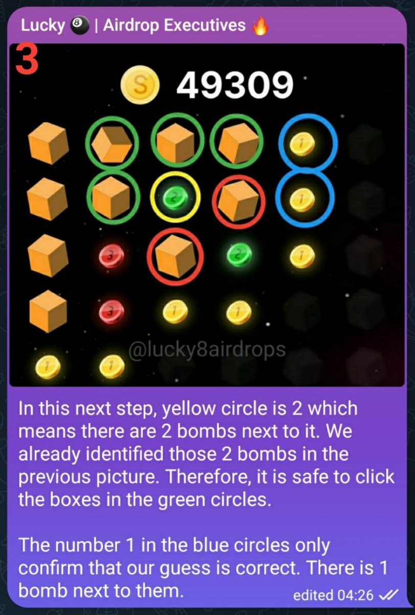 lucky8guy's tweet photo. 🔥Bybit Coinsweeper Puzzle Tutorial 3/4:

👉Play Bybit Coinsweeper here:
https://t.co/NDiMYiD1iw

📌Check our Telegram Channel for more:
https://t.co/8uTojA4XOF | Tips and Tricks 🍏 https://t.co/OsXIMEpubp