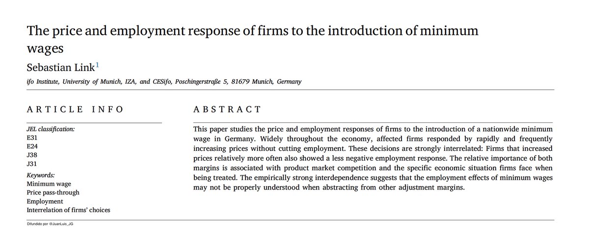 Aumentar el Salario Mínimo en Alemania tuvo reducidos efectos negativos sobre el empleo porque las empresas encarecieron sus productos para compensar el incremento del coste laboral.

Pero en mercados con fuerte competencia sí se redujo empleo al no poder aumentar los precios.