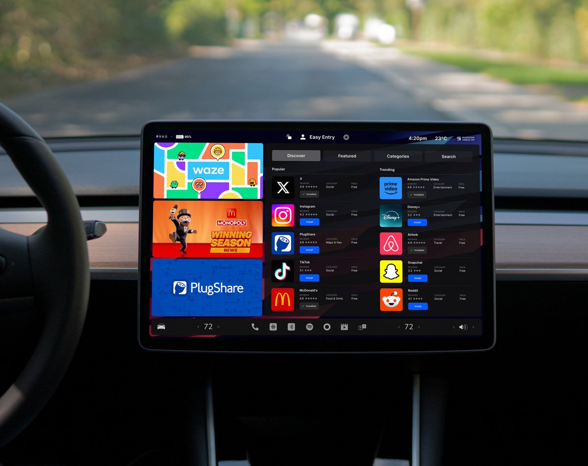 petarc's tweet image. Hey @elonmusk, I think it’s time we get a fully-featured app store! I’ve mocked up a concept for the Discover page - what do you think?  

#UIDesign #AppStore #Tesladesign @ryanshawtech @ryanjaycowan @robertrosenfeld @itskimjava