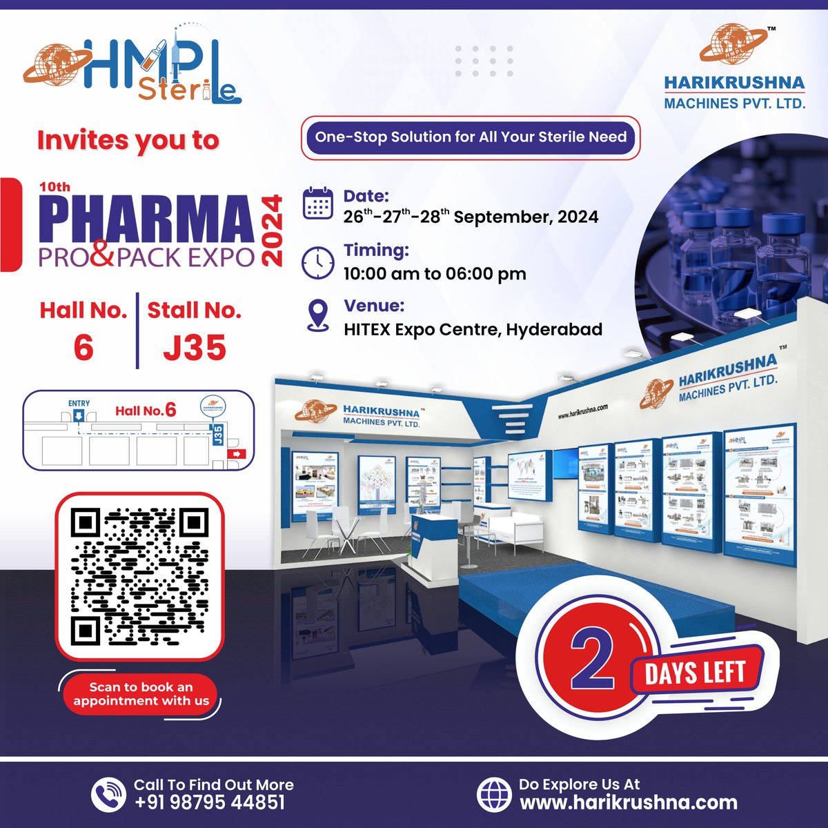 hmplgroup's tweet image. Countdown: Just 2 Days Left! We are excited to invite you to the 10th PHARMA PRO&amp;amp;PACK EXPO at HITEX Expo Centre, Hyderabad! Last Chance to Book an Exclusive Appointment!
📞 Contact Us: +91 98795 44851
🌐 Learn More: harikrushna.com #PharmaProPackExpo #SterileSolutions