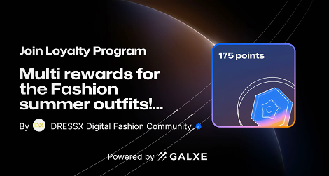 Collect points and claim your rewards with DRESSX + Galxe Summer Fashion Quest! 💰

How are those points coming in for the winners board, the new hot rewards not to miss from the <a href="/GalxeQuest/">Galxe Quest</a> ; DRESSX Genesis NFT, Ca$h, Collectibles and more! Add your points by making the <a href="/Galxe/">Galxe</a>