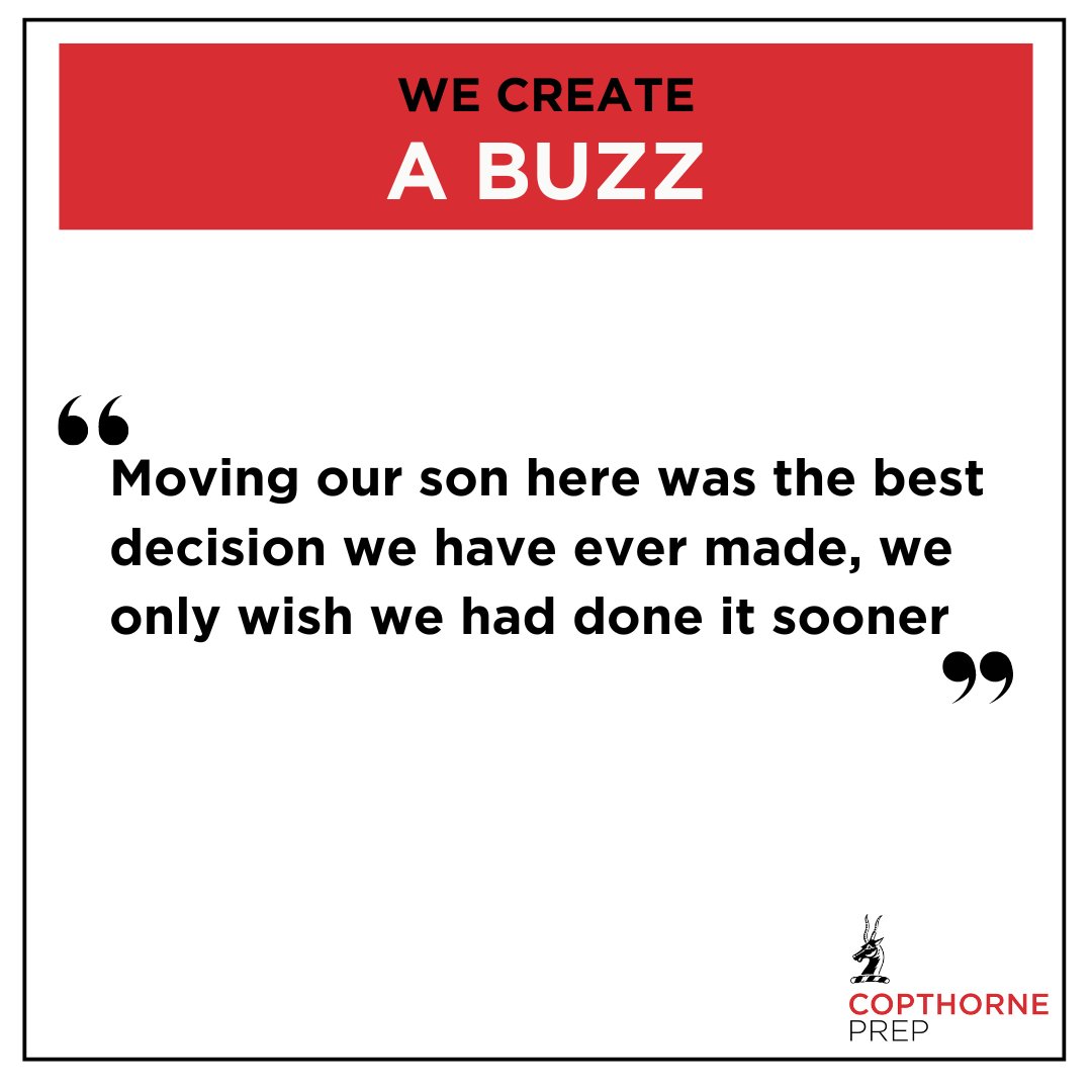 copthorneprep's tweet photo. We love it when our happy parents tell us why they're buzzing about Copthorne Prep School!  Come and see us in action at our Open Morning on Saturday 28th September, from 10am.  Go to https://t.co/X7hiUfTd7b to register

#copthorneprep #wecreate #testimonialtuesday https://t.co/cJXQW66TcP