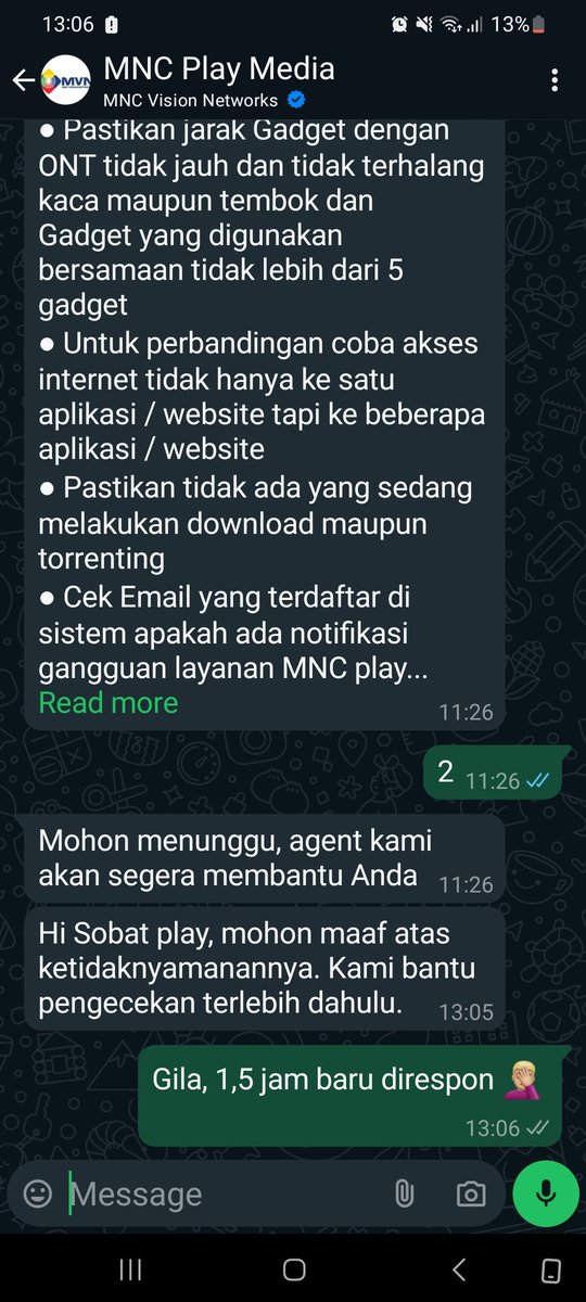 CB_OKE's tweet photo. Sejak @MNCPlayID @mncplay_ioh diambil @indosat pelayanan jd busuk. Lapor gangguan susah sekali. Di whatsapp responnya 1,5 jam https://t.co/IcqmcAS4rh