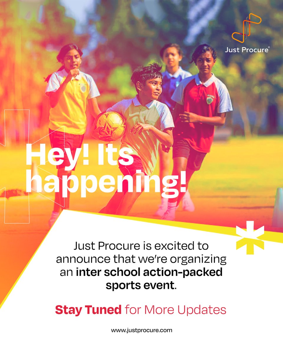 Just_Procure's tweet photo. Gear Up for an Epic Showdown! 

#JustProcure is thrilled to bring you an action-packed Inter School Sports Event! 

Get ready for fierce competition, unforgettable moments, and ultimate teamwork. 

Stay tuned for exciting updates &amp; be a part of the thrill! 

Let the games begin! https://t.co/dMrCRcoKQC