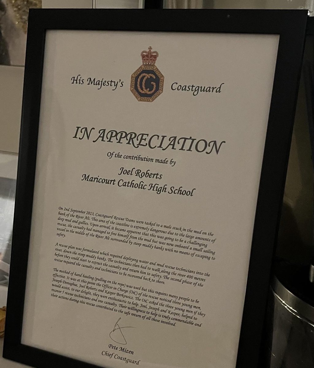 MaricourtCHS's tweet photo. On Our Lady of Mercy Day, we want to celebrate Service. A big congratulations to Joel, Joseph and Casper, who were recognised by the Costal Guard Rescue Team , for all their support and volunteering. Proud moment π₯Ή #service #mercyvalues @maritimecoastguard π¨ https://t.co/pYeDjJb0Vr