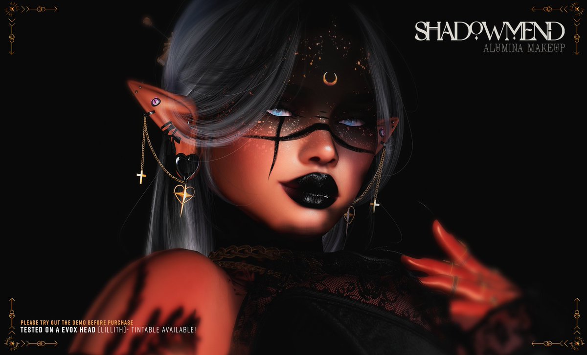 EvaShadowmend's tweet photo. +SHADOWMEND+ Presents Alumina Makeup and The World Eyes!

The World has 13 traditional shades, 13 fantasy shades, and 4 hauntingly beautiful FATPACK only shades! PLUS, participate on the Harvest of Souls Hunt to receive an additional pack. I had SO much fun designing these packs!

Alumina is a beautiful face paint to adorn yourself with.

Visit Harvest of Souls now: https://t.co/EJbfKwx2ez