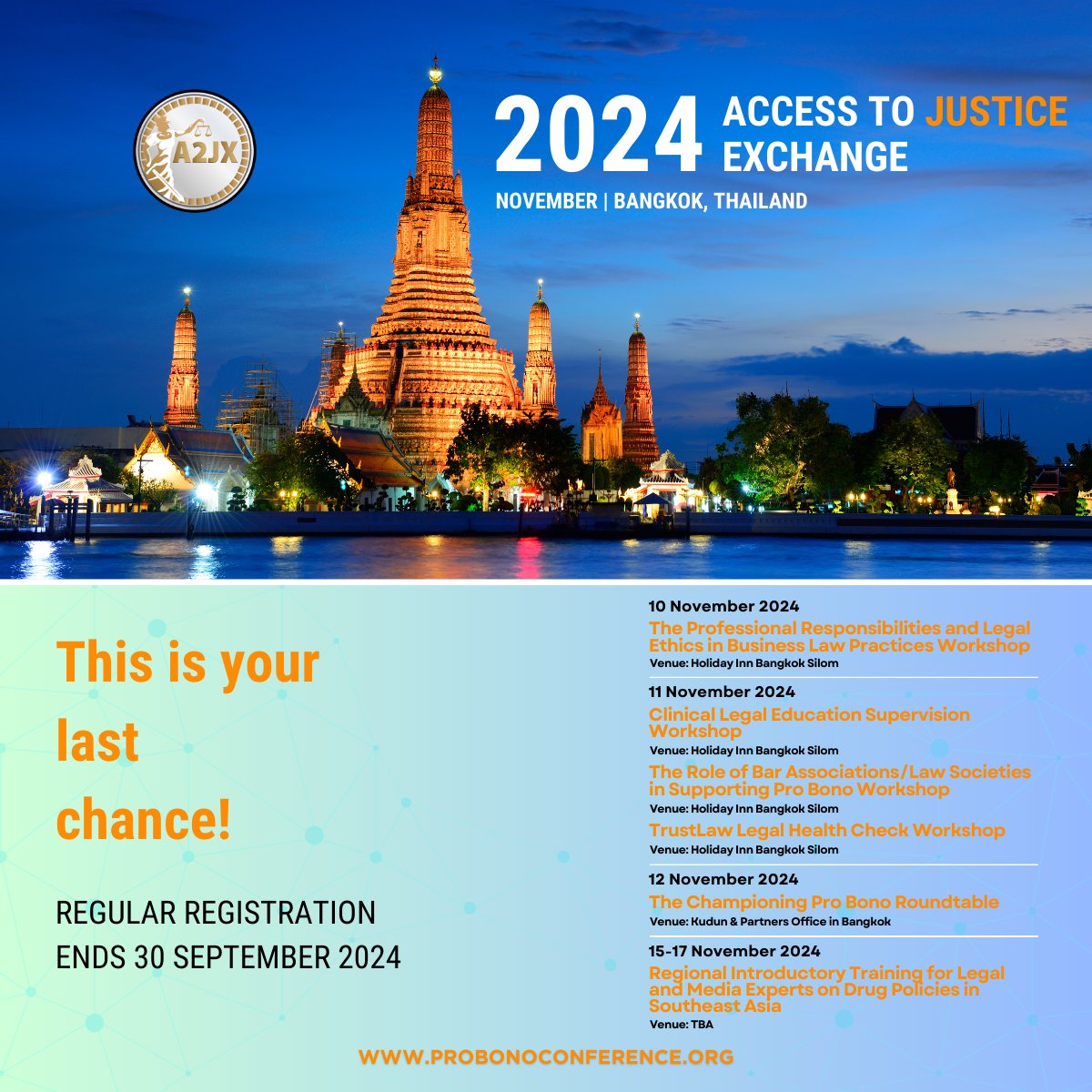 Last chance to save with regular registration for the Access to Justice Exchange!

Don’t miss out on this incredible opportunity to elevate your professional legal education and expand your network and connections with experienced justice advocates in the field.

#accesstojustice