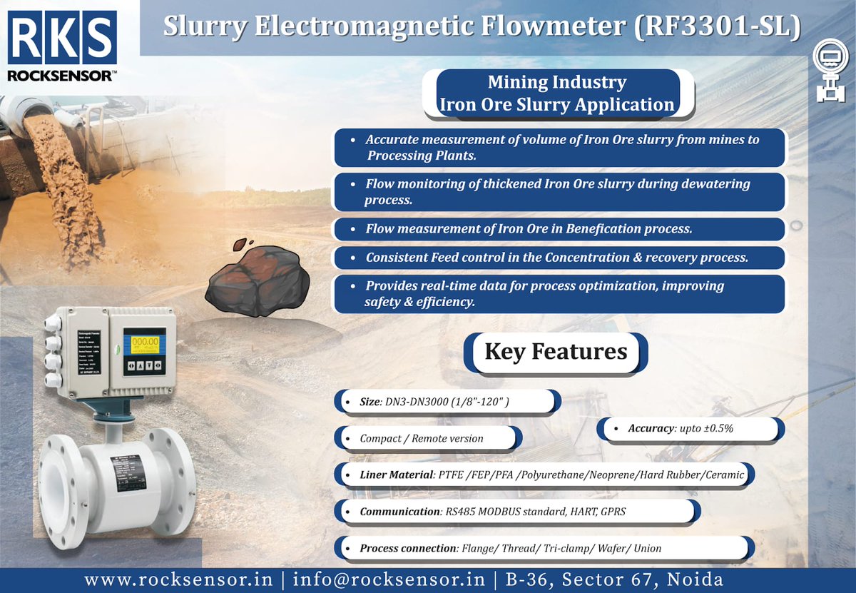 rocksensor_ind's tweet image. 🚀 Innovating the future of industrial processing with Rocksensor’s RF3301-SL Flowmeter! 🌟
Precision in every measurement, ensuring safety and efficiency in iron ore slurry processing. ⚙️

 #Innovation #IndustrialProcessing #Rocksensor #Flowmeter #PrecisionEngineering #Mining