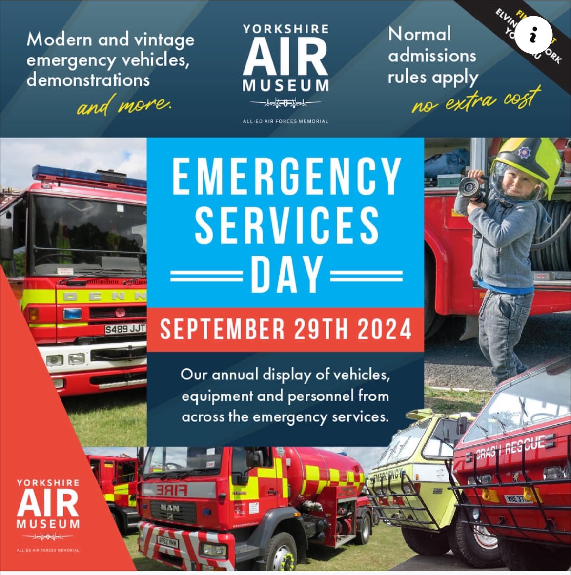 EMERGENCY SERVICES DAY - SEPT 29TH
This is our annual display of vehicles, equipment and personnel from across the emergency services, present-day and historic. Normal admission rules apply, including free returns. You can pre-book tickets online or buy at admissions