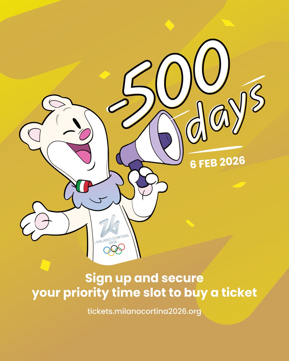 🇮🇹 500 DAYS TO GO! 🔥​
​
500 days to the event that will celebrate the Italian Spirit!​
500 days to the event that will make our hearts beat!​
500 days and we can't wait!!!​
​
#MilanoCortina2026 #Olimpiadi #Olympics <a href="/Olympics/">The Olympic Games</a>