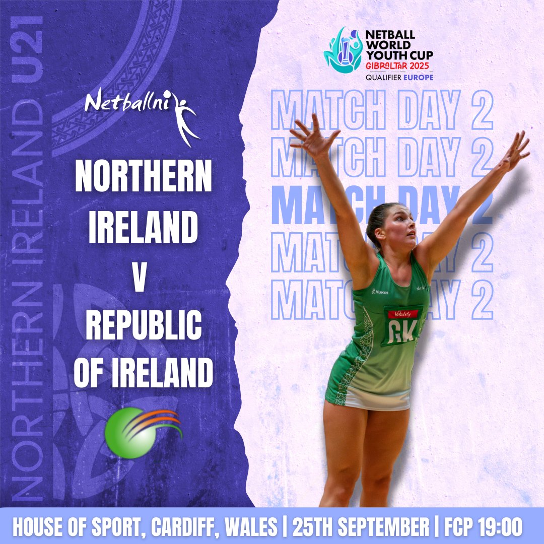 netballni's tweet photo. Game 2 at the WYCQ incoming 📷
Good luck to the squad and management as they take on ROI U21 today at 19:00 📷
#RoadToGibraltar2025
#EuropeNetball
#TogetherWeRise
#NWYC2025GIB #Cardiff #NetballCommunity
#NetballFamily https://t.co/TltR8nJLl8