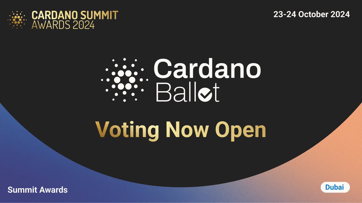 Cardano_CF's tweet photo. 🏆 Cardano Summit Awards - Voting NOW OPEN! 

Cast your votes for your favorite projects and individuals who made exceptional contributions to the #Cardano ecosystem. 

🗳️ Vote Now: https://t.co/Eh6T6i2v8O

#CardanoSummit2024 #innovation https://t.co/Bb2LQLzKki