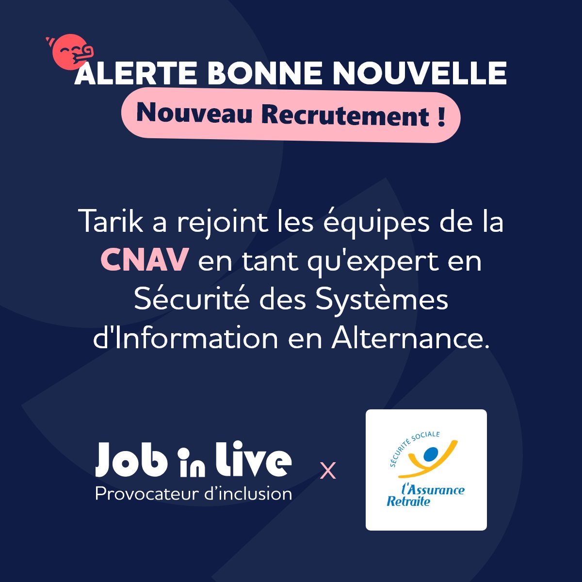 Recrutement réussi 👏
Toutes nos félicitations à Tarik qui a rejoint les équipes de la CNAV en alternance.