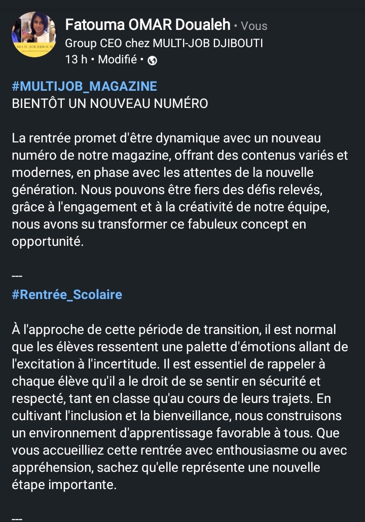 DjiboutiMulti's tweet photo. SUITE...
#MULTIJOBDJIBOUTI #MARKETING #COMMUNICATION #BUSINESS #SEO #RELATIONPUBLIQUE #PUBLICITE #CREATEURSITEINTERNET #PRESSE #SOCIETECIVILE https://t.co/IzlAooX6pC