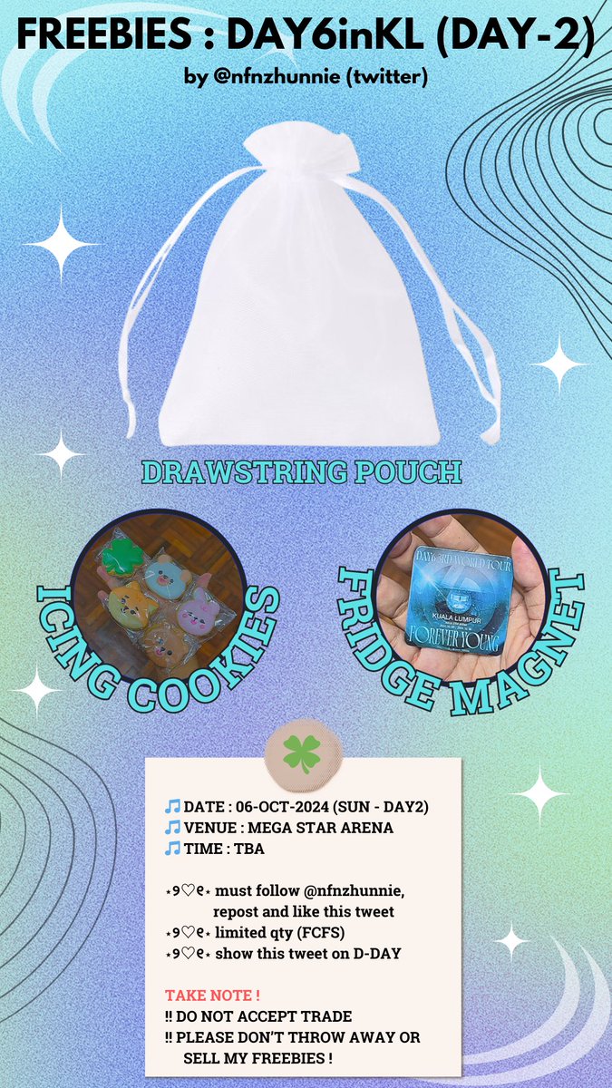 nfnzhunnie's tweet photo. ΰ£ͺπ€β§βΛπβ© FREEBIES DAY6 FOREVER YOUNG in KUALA LUMPUR by @nfnzhunnie βΛπ§βΉβ‘π
DETAILS ON PICTURE π«Άπ»
ποΈ 06 OCT 2024 (SUN- DAY2)
π MEGA STAR ARENA
π TBA
#DAY6_FOREVERYOUNG_IN_KL
#FOREVERYOUNGinKL #DAY6inKL
#DAY6MY #DAY6 https://t.co/mlGf2OHtaB
