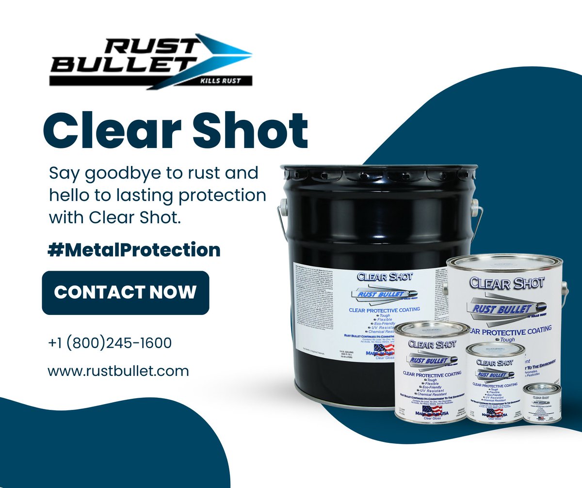 rustbullet's tweet photo. #RustBullet #ClearShot is the revolutionary UV-resistant #clearcoat #rustpaint that sets a new standard in durability and protection! With our transparent solution, you can seal and shield your metal projects. Clear Shot: Say goodbye to rust. https://t.co/W8BrSKnlx2 https://t.co/vRsrXptnIB