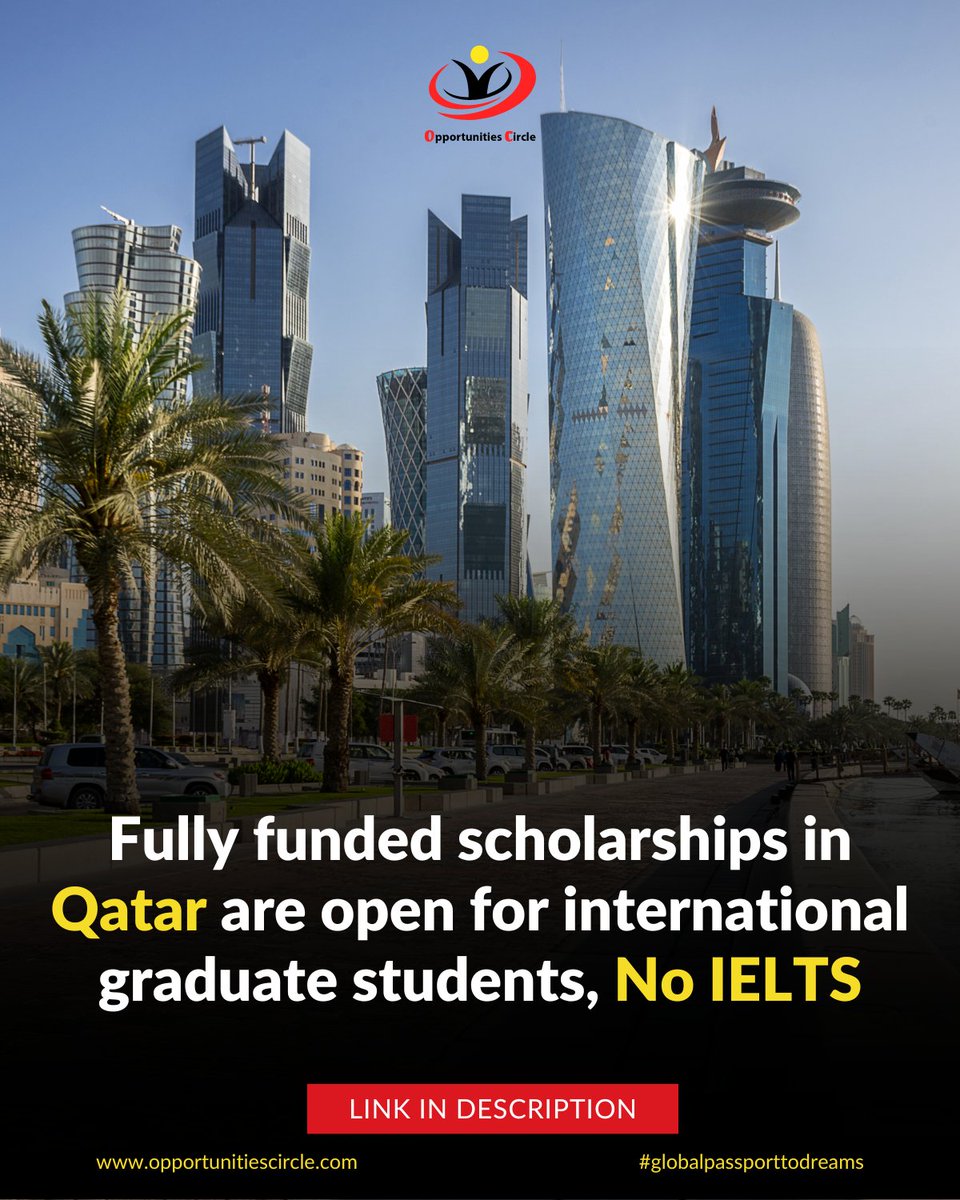 oppcircle's tweet photo. Doha Institute Scholarships 2025 in Qatar | Fully Funded

Apply here: https://t.co/NrT31L9EoX

Benefits:

1) Full tuition fee coverage
2) Free accommodation
3) Monthly Stipend

#Opportunitiescircle #Scholarships #stipend #qatar #studyabraod #study #international https://t.co/NdDm5SFNbd