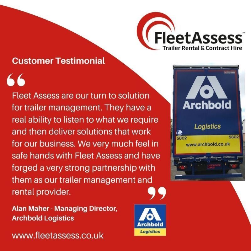 FleetAssess's tweet photo. We wanted to share with you what some of our customers had to say about our service.
This is a testimonial from Archbold Logistics.

If you want to experience high levels of customer service and receive the Fleet Assess difference, contact us today:📞 01706 627376

#TrailerRental https://t.co/9ywjlnl5li