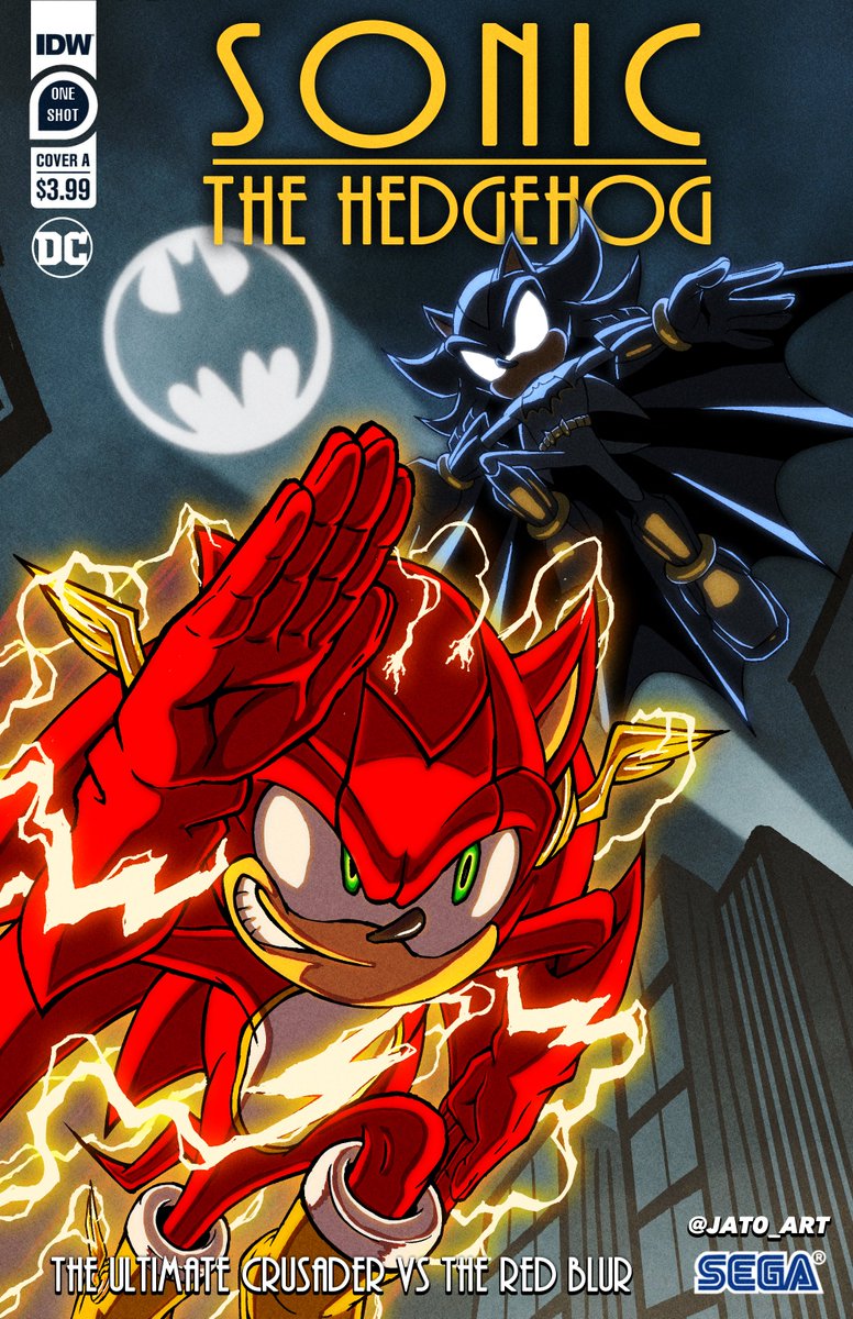 Sonic the Hedgehog as The Flash VS Shadow the Hedgehog as The Batman Comic Cover. #DCxSonic