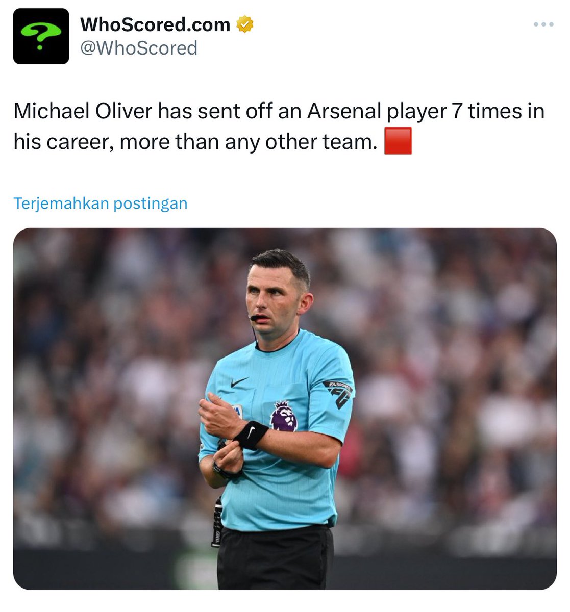 IDGoonerscom's tweet photo. Coba tebak tim mana yg paling sedikit mendapat kartu merah ketika Oliver yg mimpin? https://t.co/GM3YST5RcF