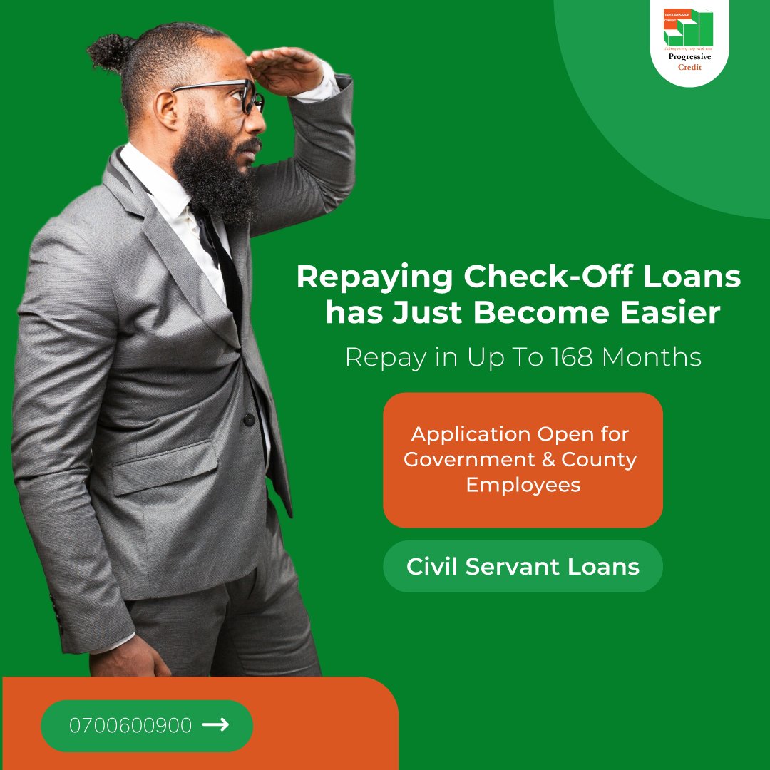 progressivecrke's tweet photo. Repaying Check-Off Loans has just become easier. You can now repay all civil servants loans at progressive Credit in up to 168 Months.
Apply today: Call 0700600900 or visit https://t.co/0aJMw2pkNe
#ProgressiveCredit #CheckOffLoans https://t.co/tBxmlkok5q