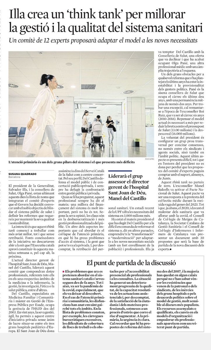 Una gran iniciativa amb un lideratge de garantia. La gènesi i construcció van ser fruit d'amplis consensos del sector sanitari. Un regal per als polítics. Ara cal prioritzar bé pq el full de ruta és llarg i és clau la complicitat dels grups polítics. Nosaltres hi donem ple suport