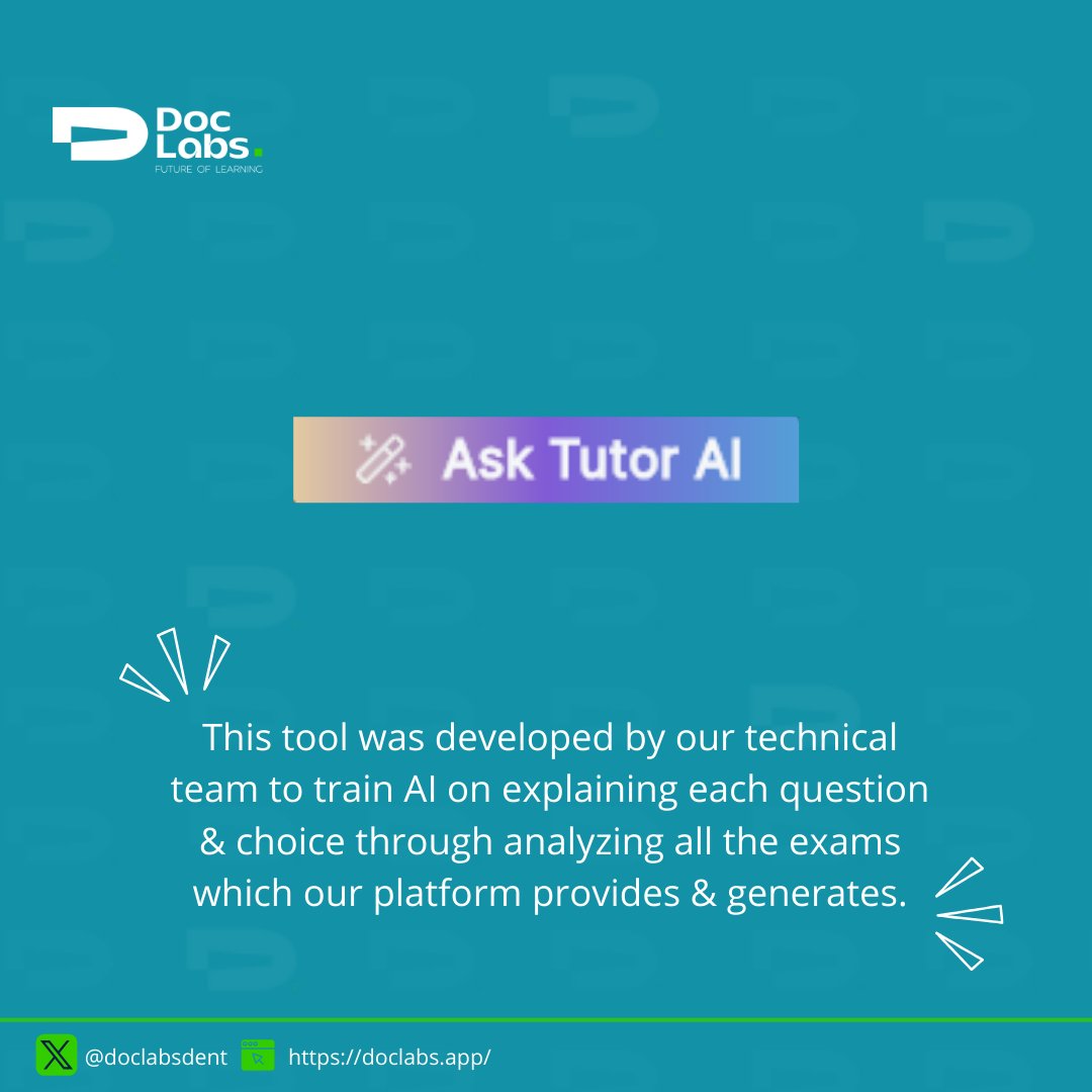 DocLabsDent's tweet image. Ask Tutor AI is one tool out of 16 AI tools we provide.  

#dental 
#dental_student 
#AI 
#education
#طب_الاسنان