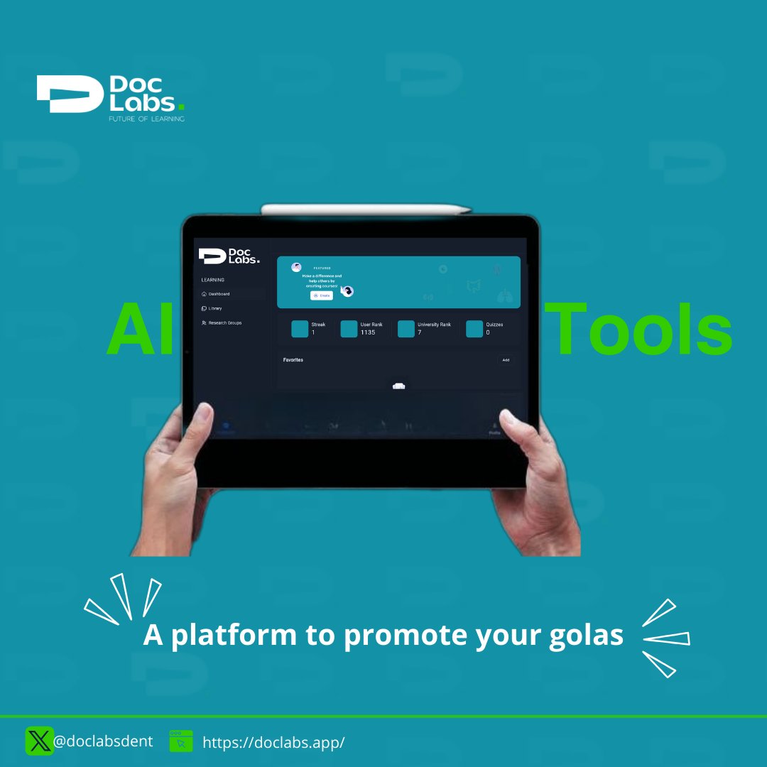DocLabsDent's tweet image. Ask Tutor AI is one tool out of 16 AI tools we provide.  

#dental 
#dental_student 
#AI 
#education
#طب_الاسنان