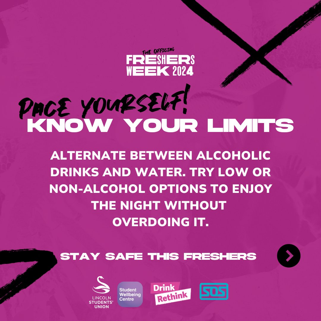 Lincoln SU (@lincolnsu) on Twitter photo 📢 Drink Rethink Week 🤔
We're teaming up with <a href="/UniofLincolnSWC/">Student Wellbeing</a> & SOS to promote responsible drinking while keeping uni fun & safe! 💜
Learn more: lincolnsu.com/news/article/d… #StudentWellbeing #DrinkRethink 📢 Drink Rethink Week 🤔
We're teaming up with <a href="/UniofLincolnSWC/">Student Wellbeing</a> & SOS to promote responsible drinking while keeping uni fun & safe! 💜
Learn more: lincolnsu.com/news/article/d… #StudentWellbeing #DrinkRethink