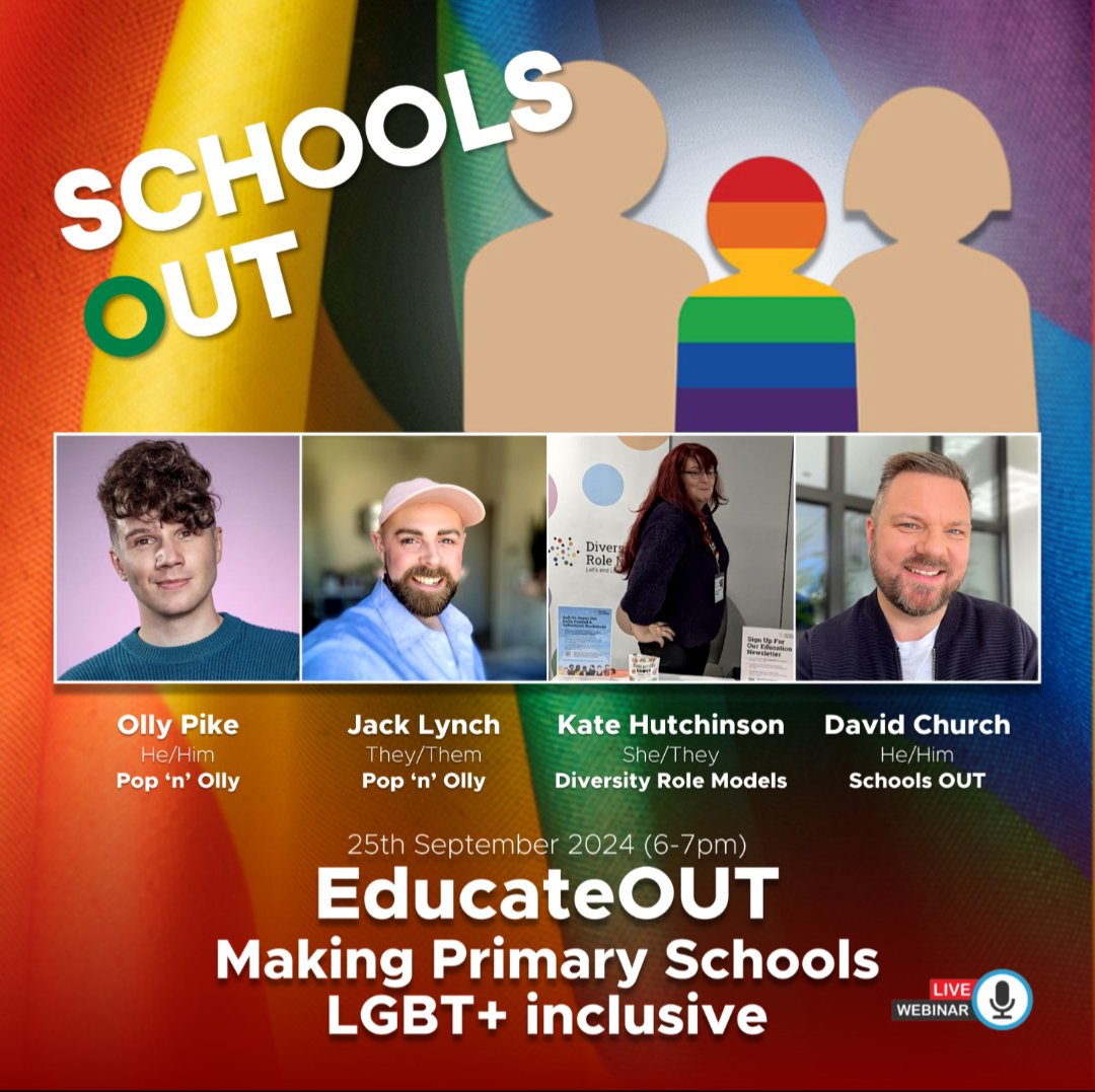 Schools OUT (@schoolsoutuk) on Twitter photo Have you registered for 'EducateOUT - Making primary schools more LGBT+ Inclusive' with <a href="/DiversityRM/">Diversity Role Models</a>, <a href="/PopnOlly/">Pop'n'Olly</a> & David Church?
eventbrite.com/e/1004441761347
Explore LGBT+ inclusive resources to help make primary schools more LGBT+ inclusive.
#educateOUTprejudice #LGBTQIA Have you registered for 'EducateOUT - Making primary schools more LGBT+ Inclusive' with <a href="/DiversityRM/">Diversity Role Models</a>, <a href="/PopnOlly/">Pop'n'Olly</a> & David Church?
eventbrite.com/e/1004441761347
Explore LGBT+ inclusive resources to help make primary schools more LGBT+ inclusive.
#educateOUTprejudice #LGBTQIA