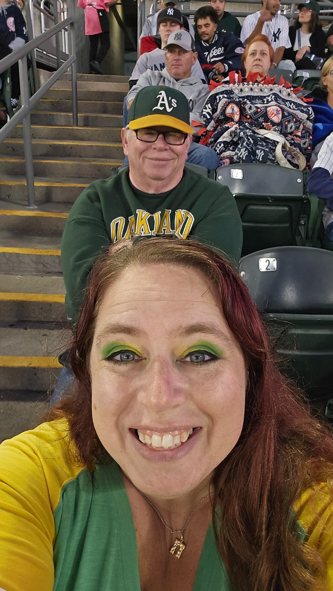 CerraJean's tweet photo. 🥂 Coco's ALDS walkoff. 
🌞 HE DROPPED IT!
💚 Reverse boycott 
💛 Sharing the final homestand with my dad, who lives in Arkansas, but was here for the first series played at the Coliseum, and flew out for the last two. https://t.co/yd5lqgb6Q2