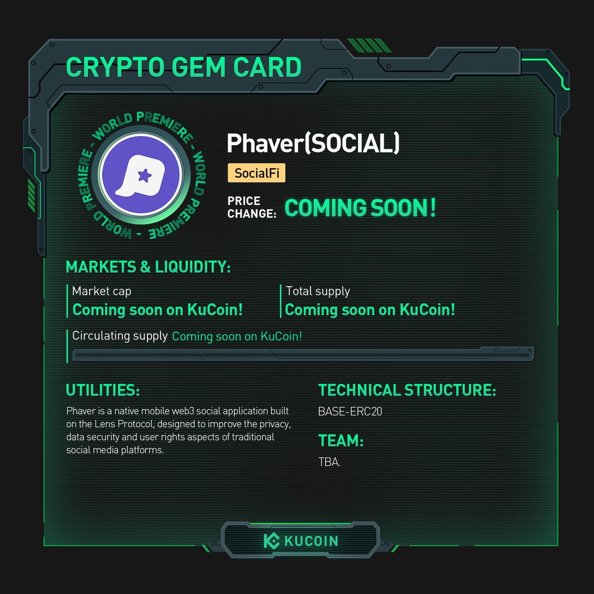 kucoincom's tweet photo. $SOCIAL trading is now live on #KuCoin!

🚀SOCIAL/USDT: https://t.co/1iYdR4DJM7 

Find out more about @phaverapp in #KuCoinCryptoGem card.

#SocialFi https://t.co/JEqEInFta0