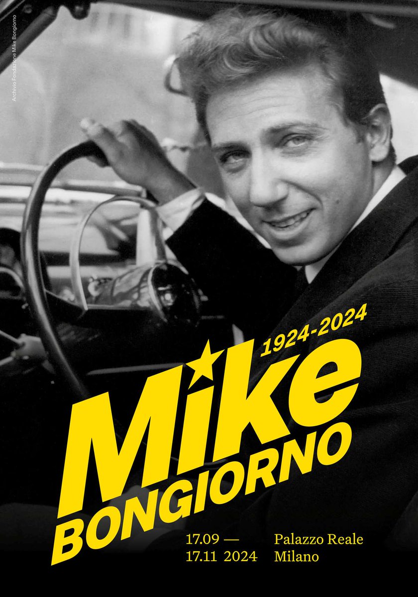 MIKE BONGIORNO 1924-2024: tinyurl.com/25f5avwz 

Nel centenario della nascita, la prima grande mostra dedicata all’indimenticabile presentatore, icona e protagonista della storia della Tv e di quella del nostro Paese. A Palazzo Reale (Milano) fino al 17 novembre.