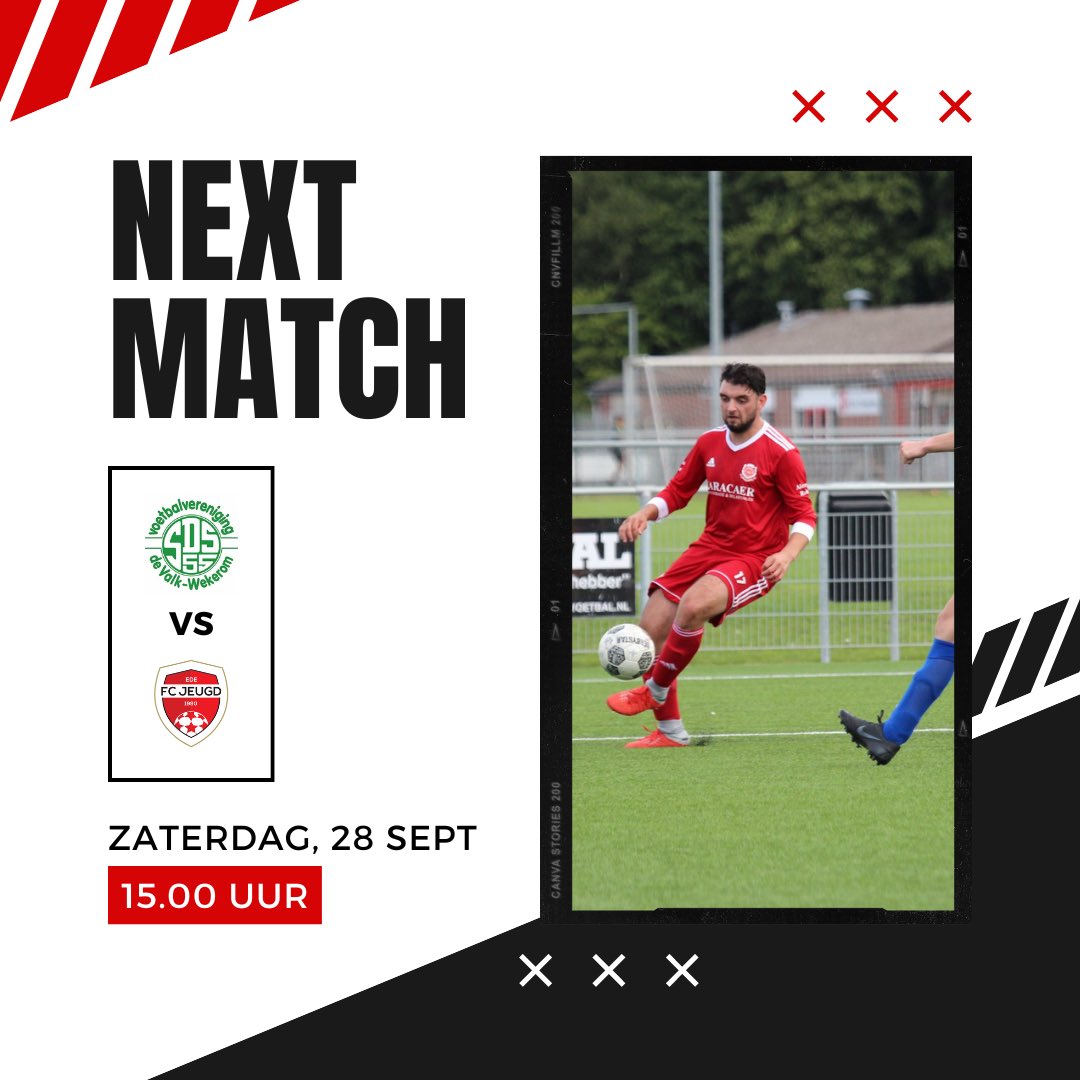 Aanstaande zaterdag staat de tweede competitie wedstrijd op de planning tegen onze buren SDS uit Wekerom. 

Het belooft een spannende wedstrijd dag te worden. We trappen af om 15:00u op Sportpark De Beek. We hopen u daar graag te zien. Tot zaterdag 

🔴⚪️