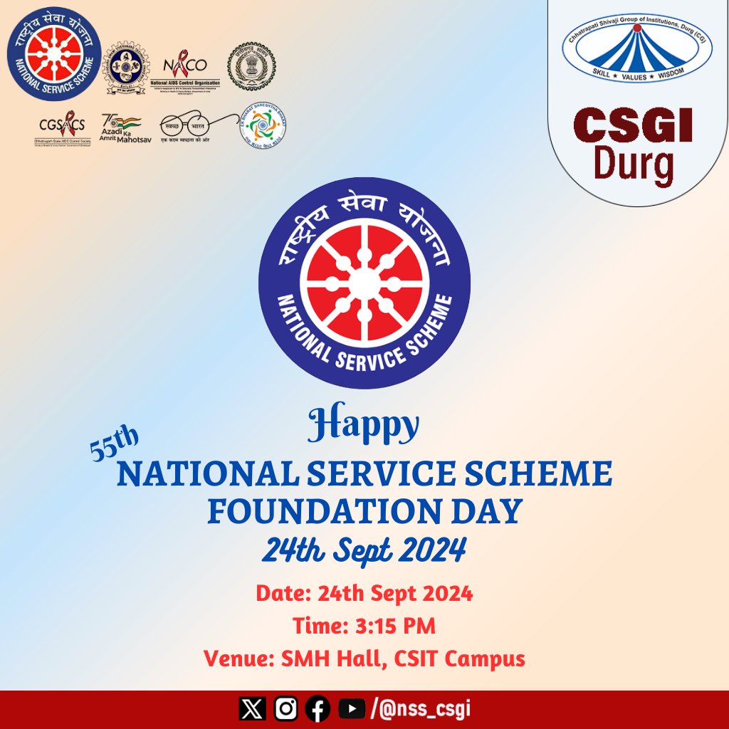 CsitNss's tweet photo. Jai Hind🇮🇳
On NSS Day, we stand united in our mission to serve and uplift those around us. Together, we can achieve more. #NSSFoundationDay https://t.co/9Bd0khtxil