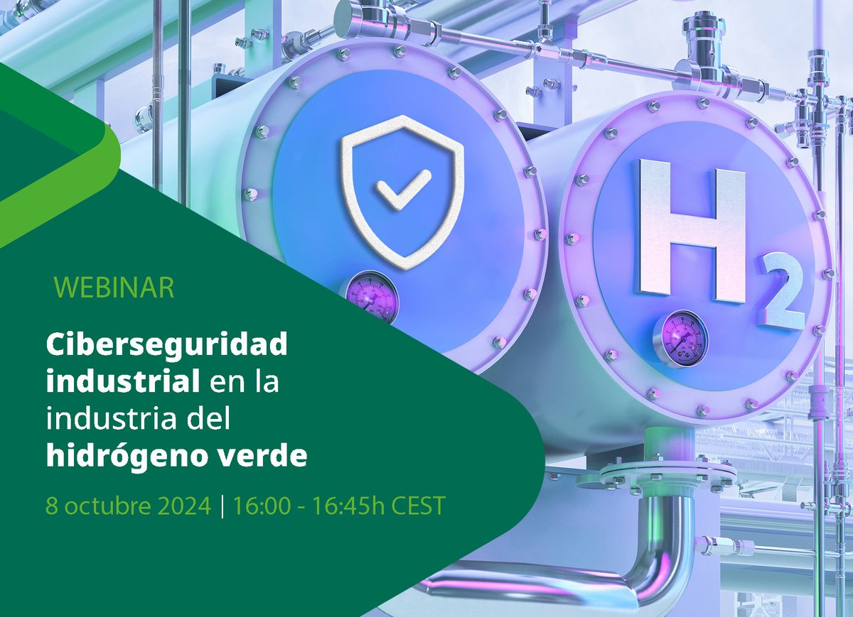 🚨 Webinar gratuito: #Ciberseguridad industrial en la industria del #hidrógenoverde 🔒 Reserva aquí tu plaza 👉 brnw.ch/21wN4Mu

📅 𝗙𝗲𝗰𝗵𝗮: Martes, 8 de octubre
⏰ 𝗛𝗼𝗿𝗮:16:00 - 16:45 CEST
💻 𝗙𝗼𝗿𝗺𝗮𝘁𝗼: Online

#DEKRA
¡Te esperamos!