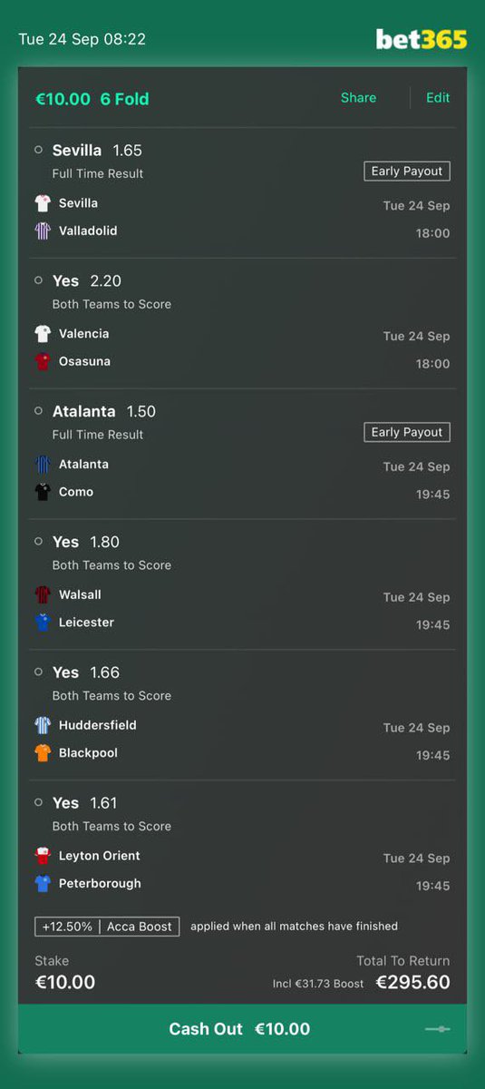 RealOddsMaster's tweet photo. 6-FOLD ACCA from Telegram🚨
@ 26.38 Odds
🔗 TG LINK IN BIO 🔗
#Telegram #Betting #Tipster #Acca #6Fold #Tips #Bet365 https://t.co/BC5acILPWv