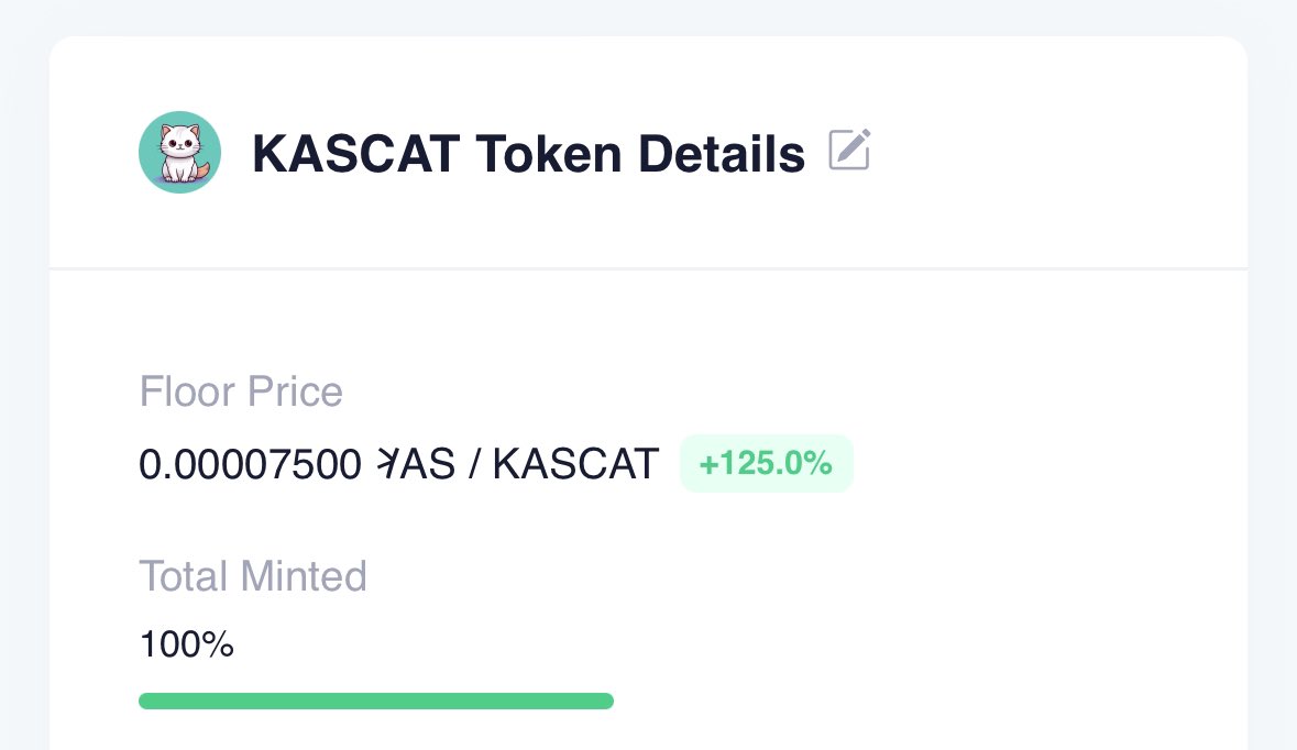 $KASCAT picture finally displayed on KAS.fyi and minted out! 🙌

Let the journey begin… ⏳

$KAS #Kaspa #KRC20 #Kasplex