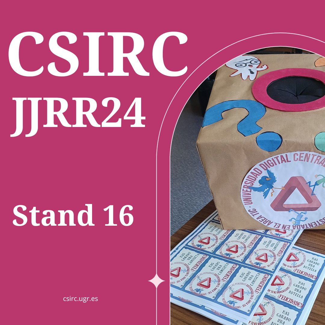 💪 Estamos a tope preparando nuestro #stand en las Jornadas de Recepción de Estudiantes 24/25. 👩‍🎓👨‍🎓
🎁 Habrá #regalos súper chulos, ¡buscad el stand 16! (Vicerrectorado de Transformación Digital).
🔎 Pista: encuentra la caja 📦 que hay en la foto. 🤩
#jjrr24 #csirc #csircugr