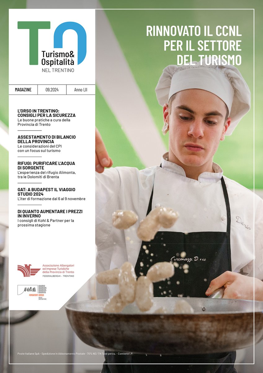 È online il numero di settembre 2024 della rivista Turismo &amp; Ospitalità nel Trentino.
Tema del Mese: "Rinnovo contrattuale per il settore turistico". 👉calameo.com/read/005112092…