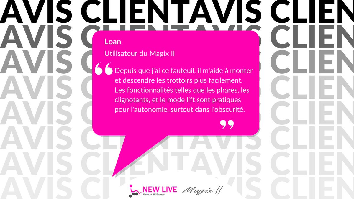 NewLiveMagix's tweet image. Avec le Magix II, profitez d&apos;une mobilité sans limites ! Nos utilisateurs apprécient les avantages du Magix II qui rendent chaque sortie plus simple et plus sûre.

✨ Faites le choix d&apos;une autonomie renforcée et d&apos;une expérience de mobilité unique. 

#handicap #avisclient